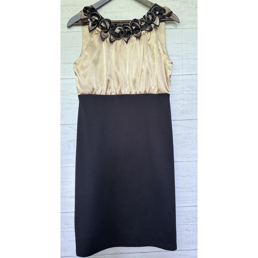 Tiana B. Womens Champagne & Black Sleeveless Dress Ribbon Floral Size 10